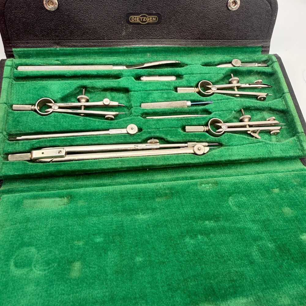 Vintage Dietzgen 1095-J Drafting Tool Set Germany US Zone Engineering Kit Case